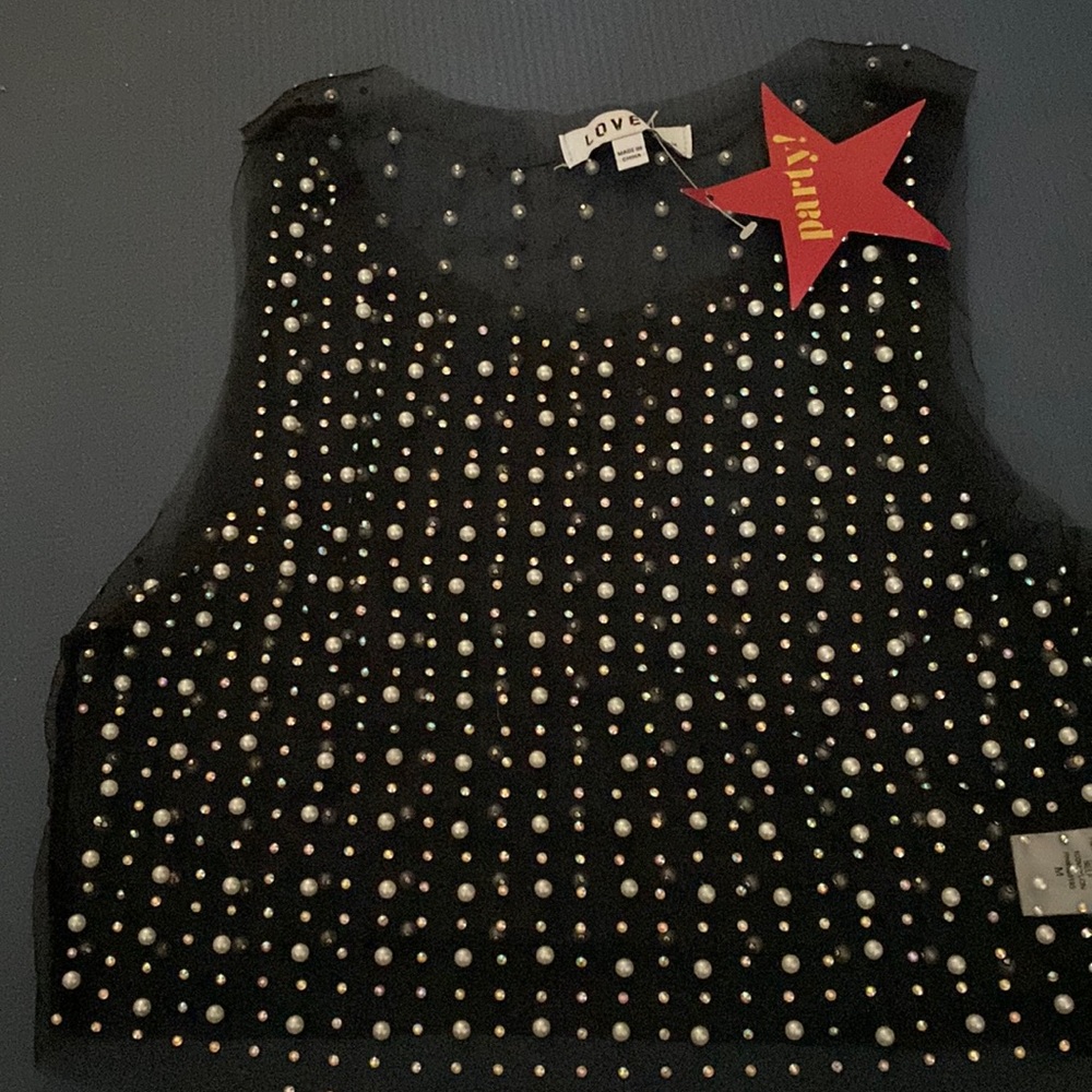 Embellished Mesh Crop Party Top M